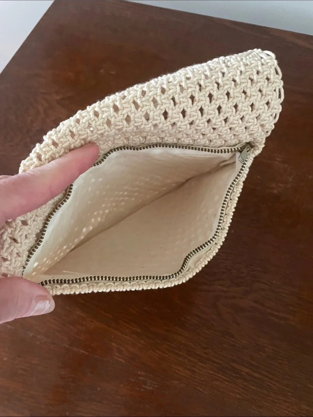 Handmade Cream Crochet Clutch Bag like new